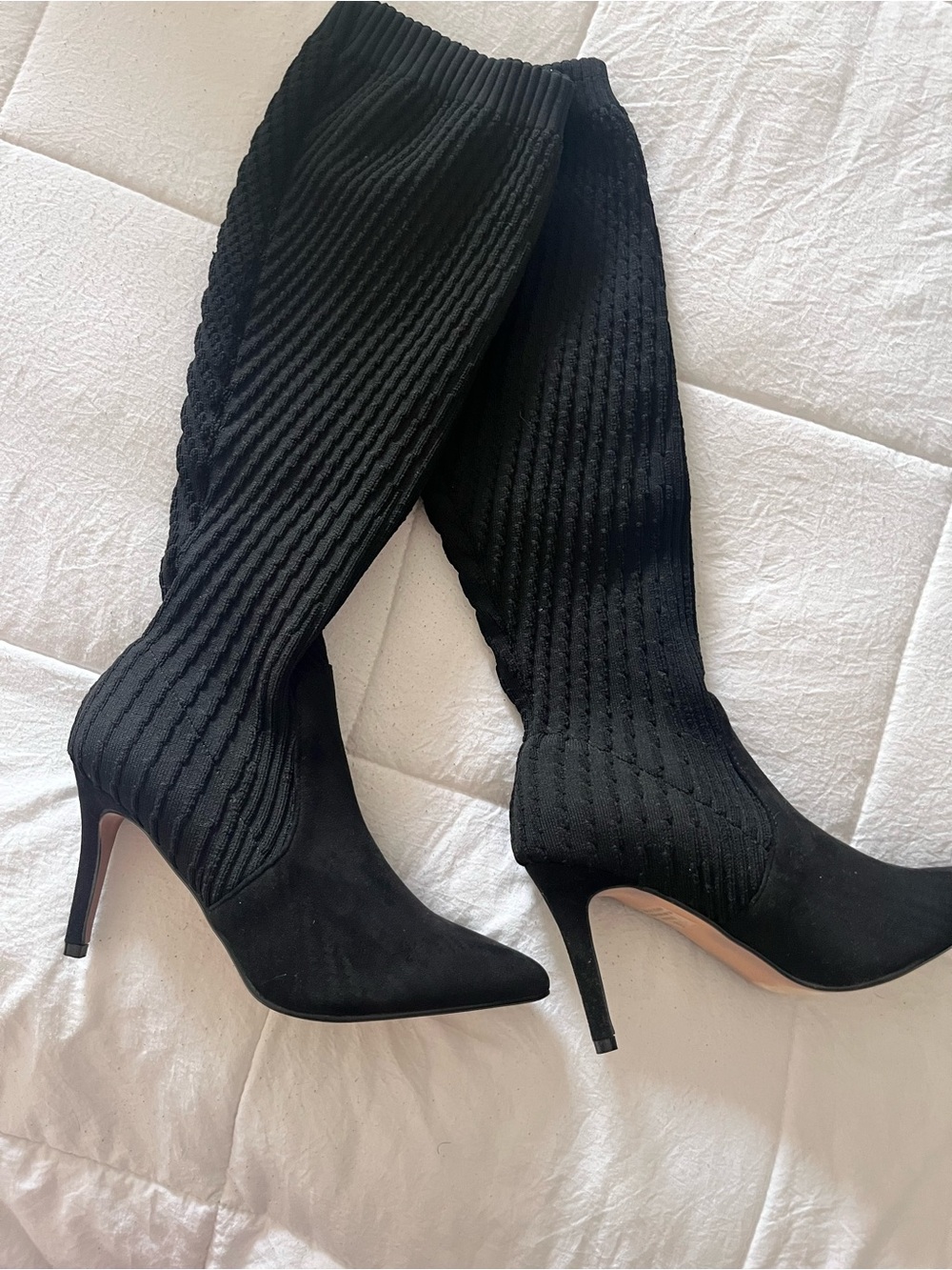 Catherine Malandrino Black Knit Over-the-Knee Stiletto Boots